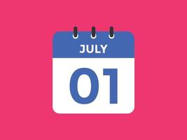 luglio 1 calendario promemoria. 1 ° luglio quotidiano calendario icona modello. calendario 1 ° luglio icona design modello. vettore illustrazione