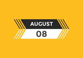 agosto 8 calendario promemoria. 8 ° agosto quotidiano calendario icona modello. calendario 8 ° agosto icona design modello. vettore illustrazione