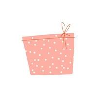 rosa regalo scatola con polka punti. compleanno, nuovo anno e Natale presente isolato. vettore illustrazione di un' carino regalo scatola con un' nastro su un' bianca sfondo.