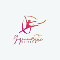 ritmico ginnastica con nastro logo design vettore