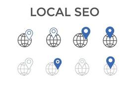 Locale seo, sviluppo, Internet marketing icone. ricerca motore ottimizzazione icona impostato vettore