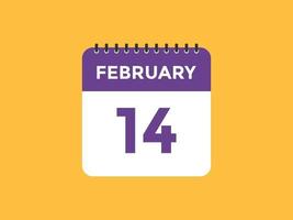 febbraio 14 calendario promemoria. 14 febbraio quotidiano calendario icona modello. calendario 14 febbraio icona design modello. vettore illustrazione