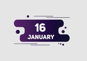 gennaio 16 calendario promemoria. 16 ° gennaio quotidiano calendario icona modello. calendario 16 ° gennaio icona design modello. vettore illustrazione