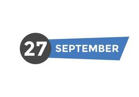 settembre 27 calendario promemoria. 27th settembre quotidiano calendario icona modello. calendario 27th settembre icona design modello. vettore illustrazione