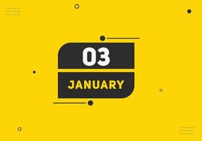 gennaio 3 calendario promemoria. 3 ° gennaio quotidiano calendario icona modello. calendario 3 ° gennaio icona design modello. vettore illustrazione