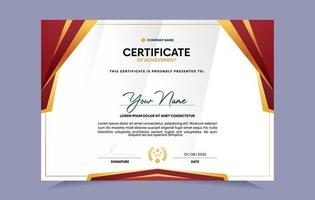 rosso e oro certificato di realizzazione modello impostato con oro distintivo e confine. per premio, attività commerciale, e formazione scolastica necessità. vettore illustrazione