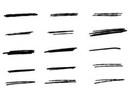 di spessore nero linea per evidenziazione e sottolineatura. impostato di disegnato a mano strisce vettore