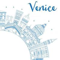 delineare la sagoma dello skyline di venezia con edifici blu. vettore