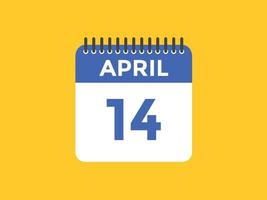 aprile 14 calendario promemoria. 14 aprile quotidiano calendario icona modello. calendario 14 aprile icona design modello. vettore illustrazione