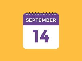 settembre 14 calendario promemoria. 14 settembre quotidiano calendario icona modello. calendario 14 settembre icona design modello. vettore illustrazione