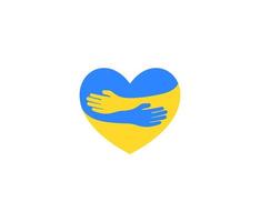 cuore piatto forma con mani abbracci nel blu giallo ucraino bandiera colori logo. ua cura, amore e supporto di Ucraina simbolo. vettore illustrazione.