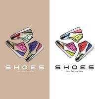 design del logo delle scarpe da ginnastica, illustrazione vettoriale di calzature giovanili di tendenza, semplice concetto funky