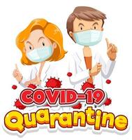 poster di quarantena covid-19 con medici e cellule virali vettore