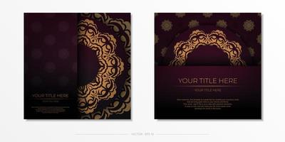 lussuoso preparazione di cartoline nel Borgogna colore con Vintage ▾ ornamenti. modello per design stampabile invito carta con mandala modelli. vettore