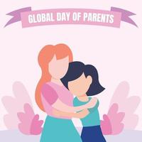illustrazione vettore grafico di un' madre abbracci sua figlia, Perfetto per globale giorno di genitori, celebrare, saluto carta, eccetera.