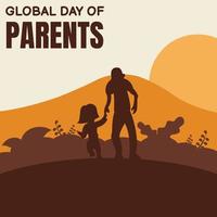 illustrazione vettore grafico di silhouette di padre e figlia, mostrando montagna sfondo, Perfetto per globale giorno di genitori, celebrare, saluto carta, eccetera.