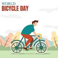 illustrazione vettore grafico di un' uomo equitazione un' bicicletta nel il giardino, Perfetto per mondo bicicletta giorno, trasporto, sport, celebrare, saluto carta, eccetera