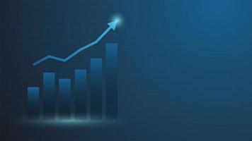 azione mercato e criptovaluta commercio grafico concetto. bar grafico con volume indicatore mostrare digitale i soldi o finanziario statistica e attività commerciale guadagno gestione su blu sfondo vettore