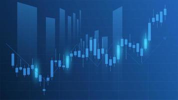 economia situazione concetto. finanziario attività commerciale statistica con bar grafico e candeliere grafico mostrare azione mercato prezzo e moneta scambio su blu sfondo vettore