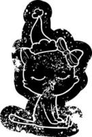 icona in difficoltà del fumetto di un gatto con l'arco sulla testa che porta il cappello della santa vettore