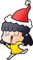 cartone animato sfumato di una donna che indossa il cappello di Babbo Natale vettore