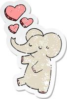 afflitto etichetta di un' cartone animato elefante con amore cuori vettore