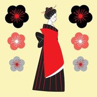 geisha nel chimono e fiori vettore