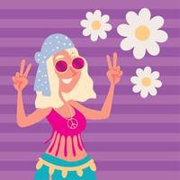 hippie donna con fiori vettore