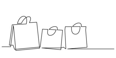 continuo linea disegno di shopping borse impostato illustrazione vettore
