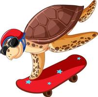 carino tartaruga cartone animato personaggio andare con lo skateboard vettore