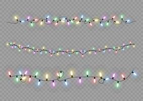 Natale luci. vettore linea con raggiante leggero lampadine.set di d'oro natale raggiante ghirlanda guidato neon lampada illustrazione. Natale luci isolato per carte, striscioni, manifesti