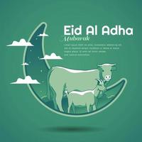 eid al adha mubarak capra mucca manifesto vettore illustrazione