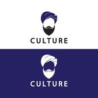 turbante baffi India indiano logo design vettore illustrazione. logo di un' dell'uomo viso con un' barba e cappello tipico di il tradizionale indiano nazione.