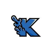 lettera K acqua spruzzo unico logo vettore