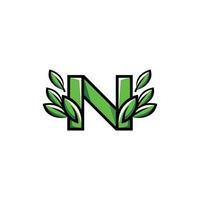 lettera n foglia natura ecologia logo vettore