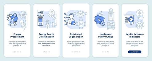 efficiente energia gestione blu leggero onboarding mobile App schermo. Procedura dettagliata 5 passaggi grafico Istruzioni pagine con lineare concetti. ui, ux, gui modello. vettore