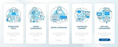 superiore abilità per Università alunno curriculum vitae blu onboarding mobile App schermo. Procedura dettagliata 5 passaggi grafico Istruzioni pagine con lineare concetti. ui, ux, gui modello. vettore