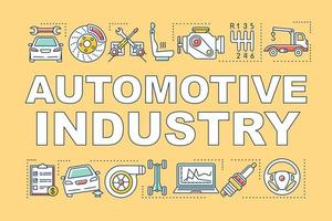 banner di concetti di parola industria automobilistica. produzione, manutenzione e riparazione di autoveicoli. presentazione, sito web. idea di tipografia scritta isolata con icone lineari. illustrazione di contorno vettoriale