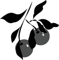 digitale disegno di un' gruppo di le foglie con Due ciliegie nel nero e grigio colore vettore