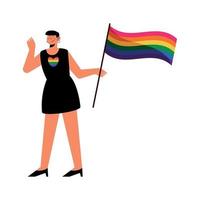 lesbica con LGBTQ bandiera agitando vettore