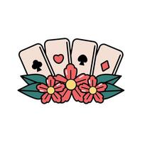 poker carte e fiori tatuaggio vettore