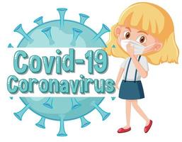 poster covid-19 con ragazza e cellula virale vettore