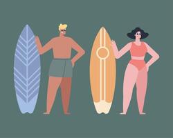 surfers sporters coppia personaggi vettore