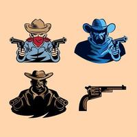 quattro pistolero selvaggio ovest icone vettore