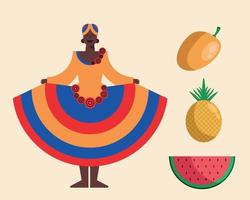 afro colombiano donna e frutta vettore