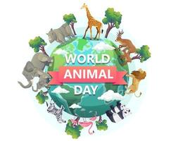 mondo animale giorno, natura giorno, animali su il pianeta, animali in giro il mondo, natura santuario. vettore illustrazione nel piatto stile