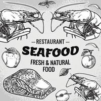 vettore mano disegnato frutti di mare ristorante illustrazione. Vintage ▾ stile. retrò schizzo sfondo. modello