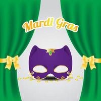 festivo mardi gras sfondo saluto carta. carnevale vacanza celebrazione con maschera decorazione. vettore