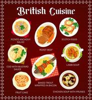 Britannico cucina pasti menù vettore pagina design