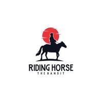 cowboy cavallo ciclista silhouette Vintage ▾ emblema vettore
